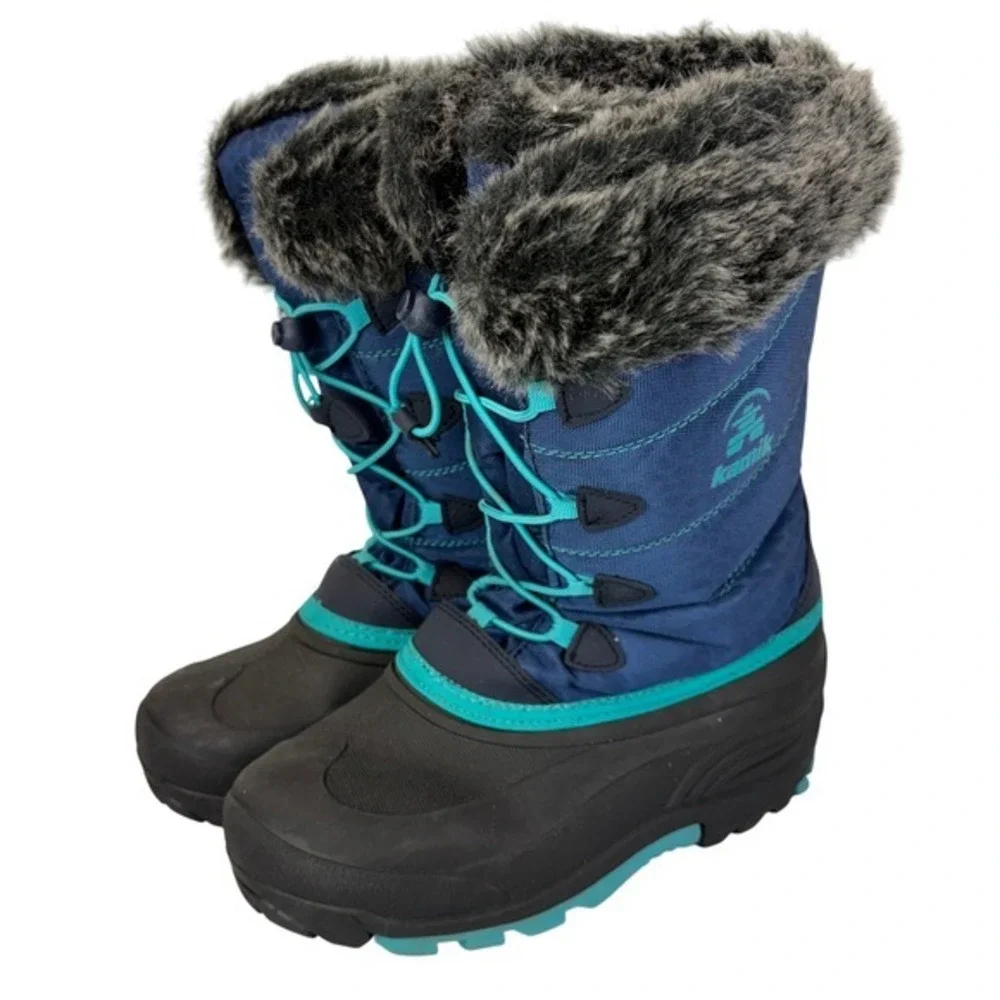 Kamik Kids‎ Big Kids Size 5 Blue Teal Snow Boot Waterproof Faux Fur Insulated